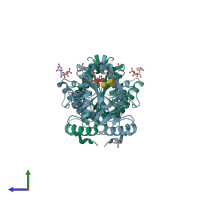 PDB entry 1o7q coloured by chain, side view.