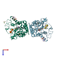 PDB entry 1o7q coloured by chain, top view.