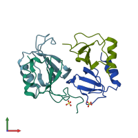 PDB entry 1o7y coloured by chain, front view.