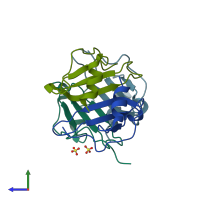 PDB entry 1o7y coloured by chain, side view.
