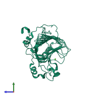 PDB entry 1o8j coloured by chain, side view.