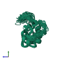 PDB entry 1o8r coloured by chain, ensemble of 30 models, side view.