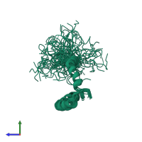 PDB entry 1o8t coloured by chain, ensemble of 68 models, side view.