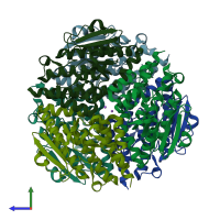 PDB entry 1o8u coloured by chain, side view.
