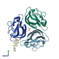 PDB entry 1o91 coloured by chain, side view.