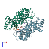 PDB entry 1o92 coloured by chain, top view.