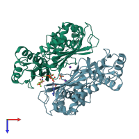 PDB entry 1o93 coloured by chain, top view.
