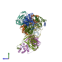 PDB entry 1o96 coloured by chain, side view.