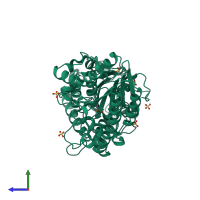 PDB entry 1o98 coloured by chain, side view.