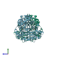 PDB entry 1o9p coloured by chain, side view.