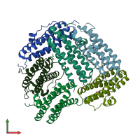 PDB entry 1o9r coloured by chain, front view.