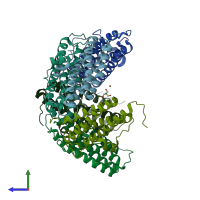 PDB entry 1o9r coloured by chain, side view.