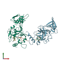 PDB entry 1o9s coloured by chain, front view.