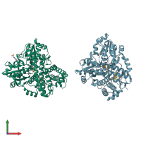 PDB entry 1oa0 coloured by chain, front view.