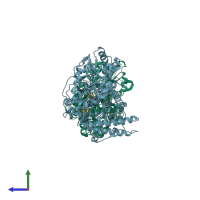 PDB entry 1oa0 coloured by chain, side view.