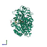 PDB entry 1oa1 coloured by chain, side view.