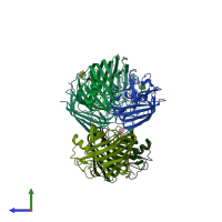 PDB entry 1oa2 coloured by chain, side view.