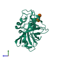 PDB entry 1oa7 coloured by chain, side view.