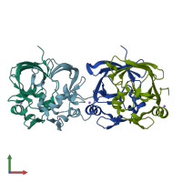 PDB entry 1oa8 coloured by chain, front view.