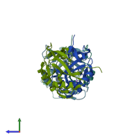 PDB entry 1oa8 coloured by chain, side view.
