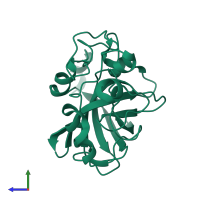 PDB entry 1oa9 coloured by chain, side view.