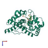 PDB entry 1oag coloured by chain, top view.