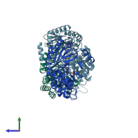 PDB entry 1oat coloured by chain, side view.