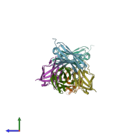 PDB entry 1oax coloured by chain, side view.