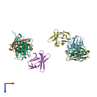 PDB entry 1oax coloured by chain, top view.