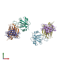 PDB entry 1oaz coloured by chain, front view.