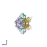 PDB entry 1oaz coloured by chain, side view.