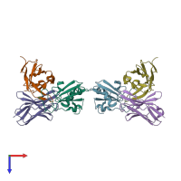 PDB entry 1oaz coloured by chain, top view.
