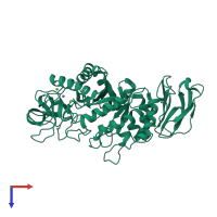 PDB entry 1ob0 coloured by chain, top view.