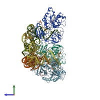 PDB entry 1ob5 coloured by chain, side view.