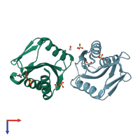 PDB entry 1ob8 coloured by chain, top view.