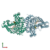 PDB entry 1obb coloured by chain, front view.