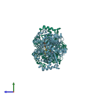 PDB entry 1obb coloured by chain, side view.