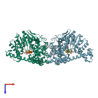 PDB entry 1obb coloured by chain, top view.