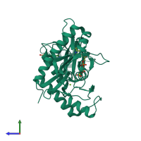 PDB entry 1obg coloured by chain, side view.