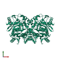 Homo dimeric assembly 1 of PDB entry 1obj coloured by chemically distinct molecules, front view.