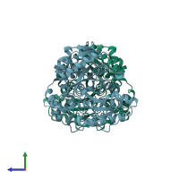 PDB entry 1obj coloured by chain, side view.