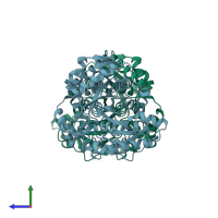 PDB entry 1obk coloured by chain, side view.