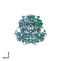 PDB entry 1obl coloured by chain, side view.