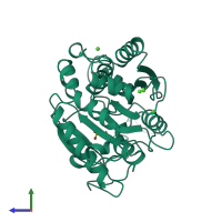 PDB entry 1obr coloured by chain, side view.