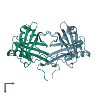 PDB entry 1obu coloured by chain, top view.