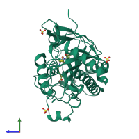 PDB entry 1oc1 coloured by chain, side view.
