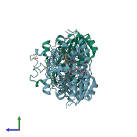 PDB entry 1oc2 coloured by chain, side view.