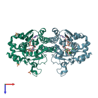 PDB entry 1oc2 coloured by chain, top view.