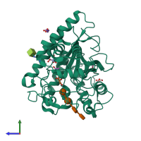 PDB entry 1oc5 coloured by chain, side view.