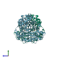 PDB entry 1och coloured by chain, side view.